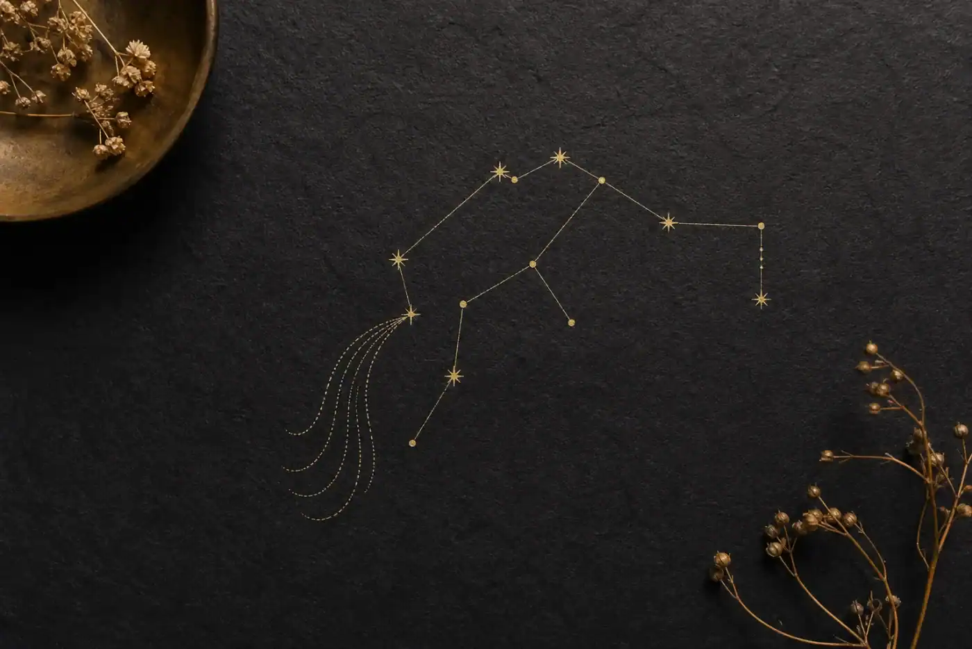 Waterman als Aquarius weergegeven als gouden sterrenbeeld op donker papier